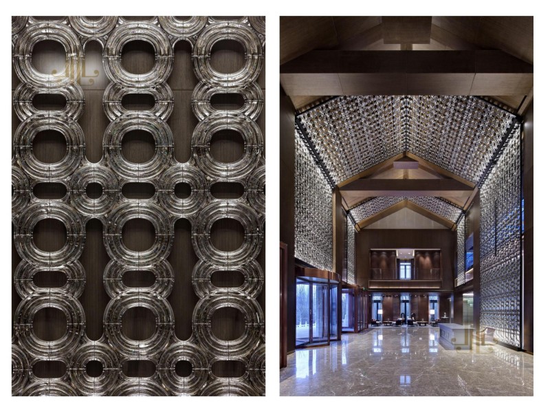 Large Glass Chandelier in Hotel Lobby